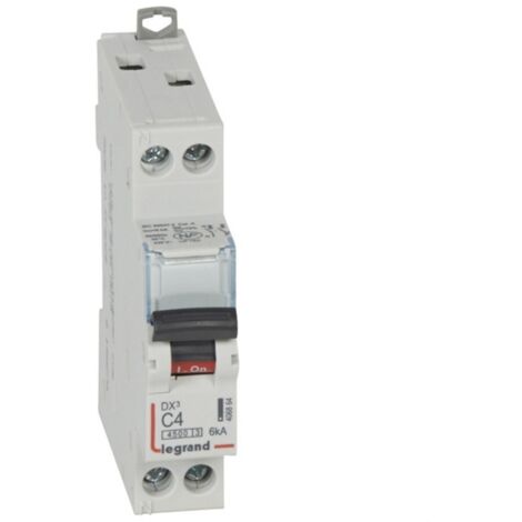 Legrand – Disjoncteur unipolaire 4A 6kA – Courbe C – 2 pôles Phase + Neutre – Bornes à vis pour installation rapide – Pouvoir de coupure 4500A
