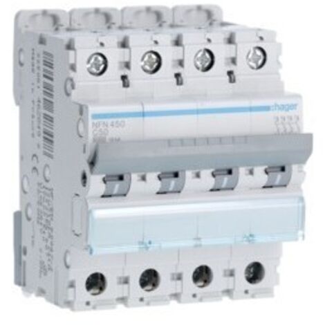 Disjoncteur 4 Pôles 10kA courbe C 50A 4 modules HAGER NFN450