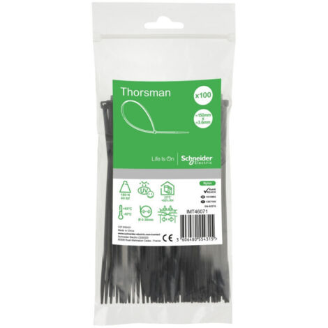 Schneider - Collier De Serrage Plastique En Rilsan Noir 150x3,6mm - Nylon - Lot De 100 Colliers Serre-câbles (1/2)