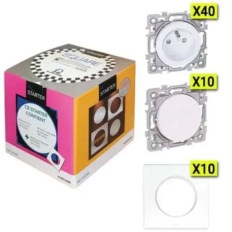 Eur Ohm – Pack Starter 40 prises 2P+T – 10 interrupteurs va et vient – 10 plaques d'habillage simples – Mécanismes certifiés NF – Pose rapide et fiable