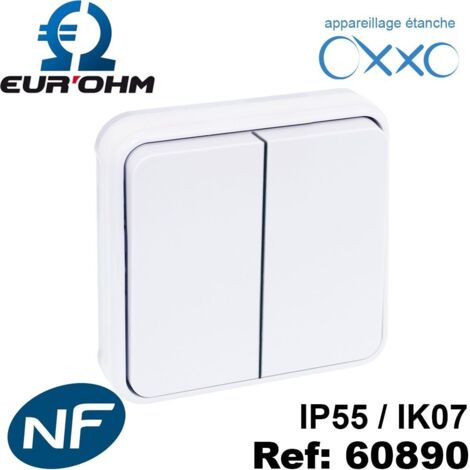 EUROHM OXXO INTERRUPTEUR DOUBLE VA ET VIENT ÉTANCHE COMPLET ENCASTRÉ BLANC IP55 - 60890