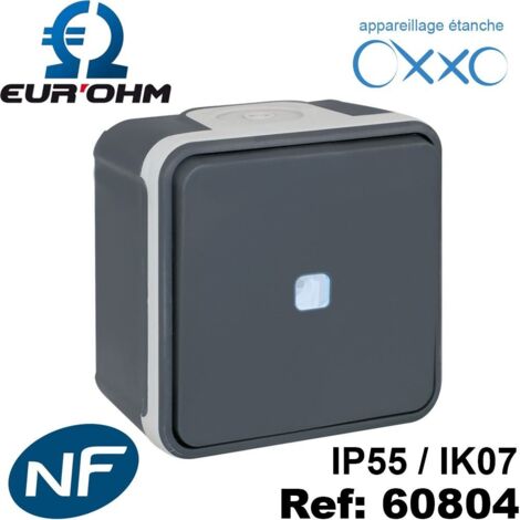 Bouton poussoir lumineux 10A - IP55 - OXXO Couleur Gris