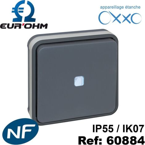 Bouton poussoir lumineux encastré - 10A - IP55 - OXXO Couleur Gris