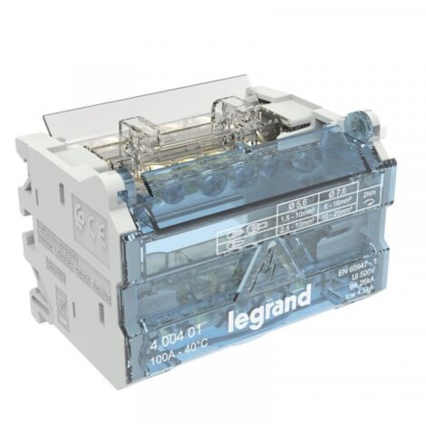 Legrand – Répartiteur modulaire 2 Pôles 100A – 4 modules – Rail DIN – Capot transparent pivotant – 400401