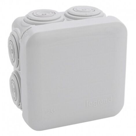 Legrand – Boîte de dérivation carrée étanche 65 x 65 x 40 mm – IP55 – 10 embouts pour câbles 7 à 16 mm – Installation facile