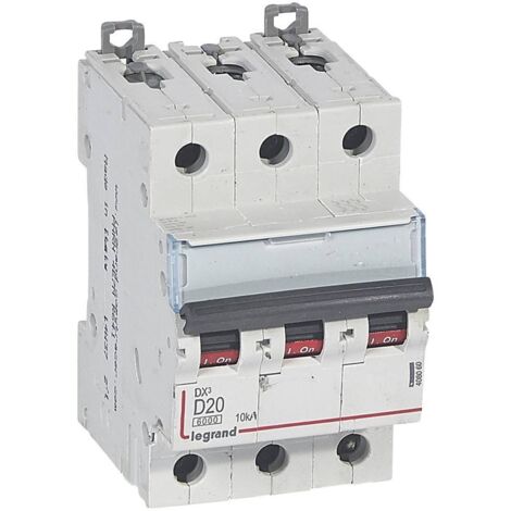 Disjoncteur DX³6000 arrivée haute départ bas vis 3 Pôles 400V 20A courbe D peigne traditionnel LEGRAND 408060