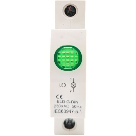 Voyant modulaire LED pour tableau électrique Vert - Tension 230Vac - Montage rail DIN (format disjoncteur) (1/4)