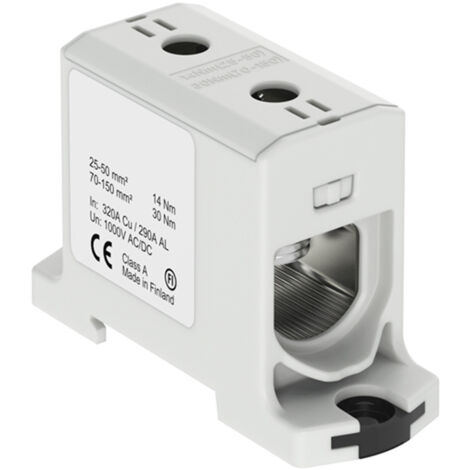 Connecteur alu cuivre gris pour câble de section 25 à 150mm² - 1000V AC/DC - Fixation rail DIN (1/2)