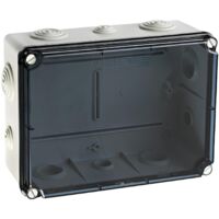 IDE – EVT231 Boîte de dérivation étanche IP65 – Couvercle transparent – Entrées coniques 4xM25 + 6xM40 – Dimensions 241x180x95mm