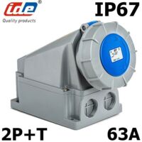 IDE – Socle prise murale 63A monophasé 220V – 2P+T étanche IP67 – Raccordement par borne à vis – Pour installations industrielles