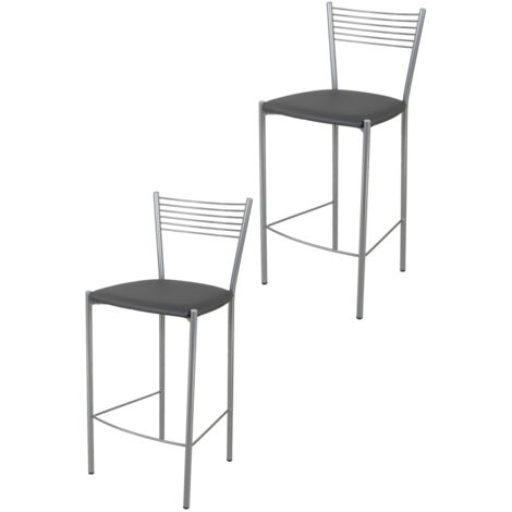 Tommychairs 2 taburetes Elegance en acero aluminio asiento polipiel gris oscuro