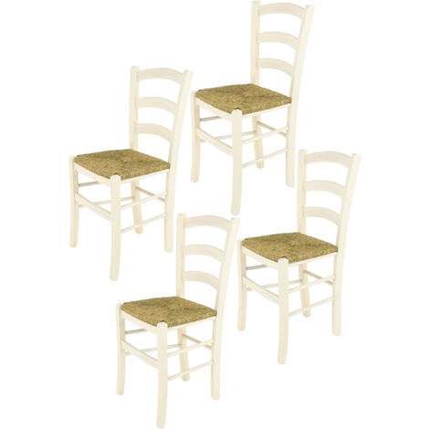 Tommychairs 4 Sillas Venice en haya anilina blanca y asiento en paja