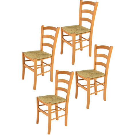 Tommychairs 4 Sillas Venice en haya color miel y asiento en paja