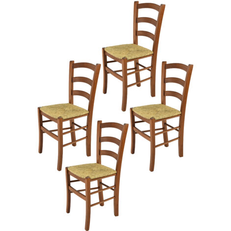 Tommychairs 4 Sillas Venice en haya nuez claro y asiento en paja