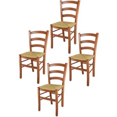 Tommychairs 4 Sillas Venice en haya color cerezo y asiento en paja