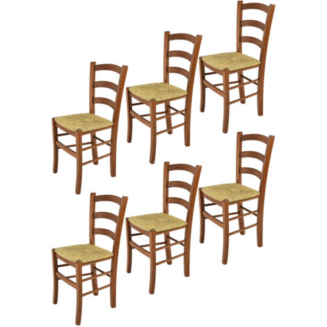 Tommychairs 6 Sillas Venice en haya nuez claro y asiento en paja