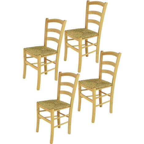 Tommychairs 4 Sillas Venice en haya color natural y asiento en paja