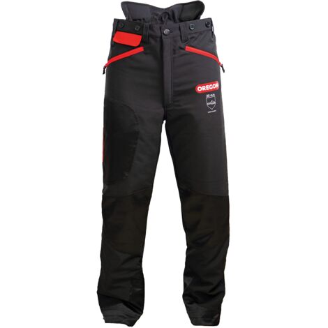 Oregon Waipoua - Pantaloni Protettivi per Motosega, Tipo A, Cat. 1, con Protezione Antitaglio, Regolabili, Leggeri, Traspiranti e Rinforzati, Taglia M / UE 46-48 - Colori Nero/Rosso (295466/M) (1/4)
