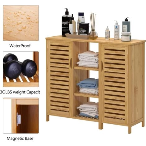 Soges Mobiletto Freestanding In Bambù, Soggiorno, Cucina, Casa, Ufficio, Credenza In Bambù