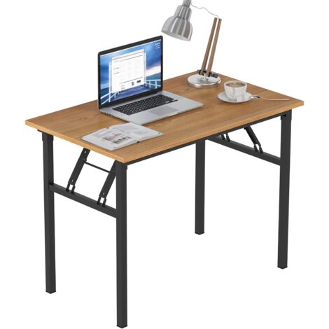 Soges Scrivania, tavolo pieghevole, materiale in legno, tavolo per computer, scrivania da ufficio, tavolo da pranzo per la famiglia, picnic. 10060, teak+nero