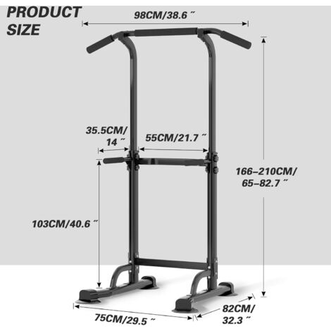 Power Tower – Station De Traction Et Dips Autoportante, Hauteur Réglable 165-210 Cm, Charge 150 Kg