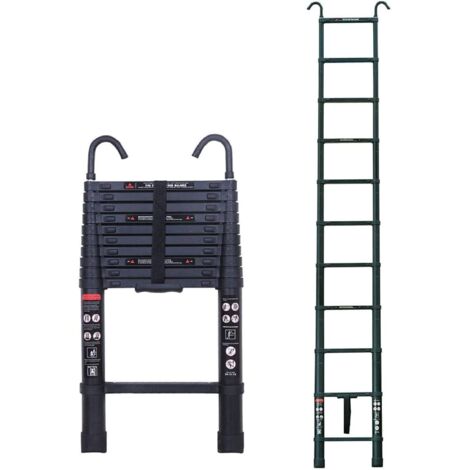 Échelle Télescopique de 10,5 PIEDS Échelle d'Extension en Aluminium avec Crochets Détachables Échelle Télescopique Sûre et Compacte, Pliable pour Entreprise de Toiture EN131 avec Pieds en Caoutchouc A