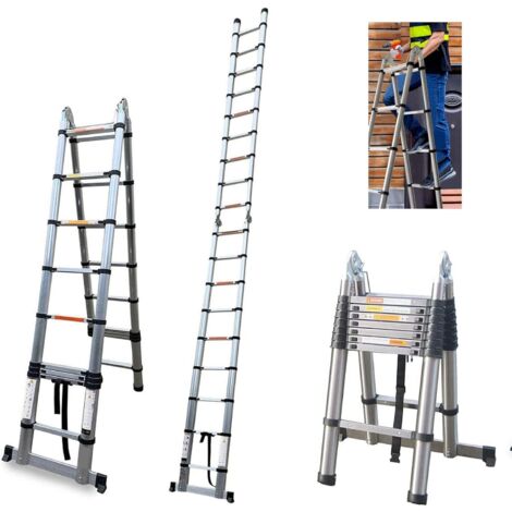 Échelle télescopique 5 m – Acier inoxydable – 16 marches – Charge max 330 lb – Norme de sécurité EN131 – Pieds antidérapants