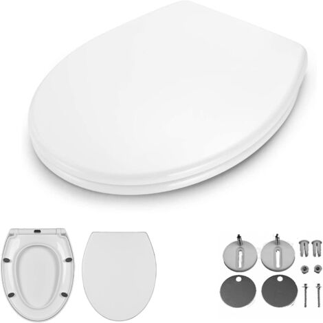 WC Sitz in ovaler Form WC Deckel mit Absenkautomatik weiß mit Schnellverschluss Befestigung an der Oberseite um 360° Verstellbare Scharniere Strapazierfähiger Klositz Max. Belastung 180 kg