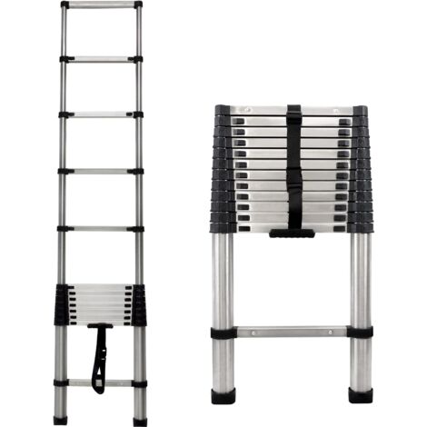 Échelle télescopique échelle pliante 3,2 m antidérapant échelle polyvalente extensible Soft-Close, acier inoxydable échelle D'extension extensible portable échelles de grenier EN131 Safe Standard Capa