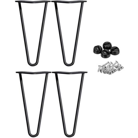 4XLes pieds d'épingle à cheveux lourds de table Supérieur Soudent l'acier coulé noir 10mm 25cm de hauteur MetallHairpin Legs avec les protecteurs de sol libres et les vis (1/5)