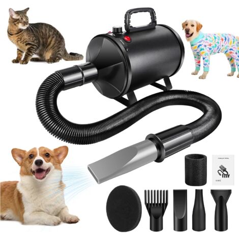 Séchoir pulseur pour chien 2800W – Tuyau extensible 0,8m à 2,3m – 4 buses pour séchage efficace – Vitesse variable jusqu'à 100 m/s