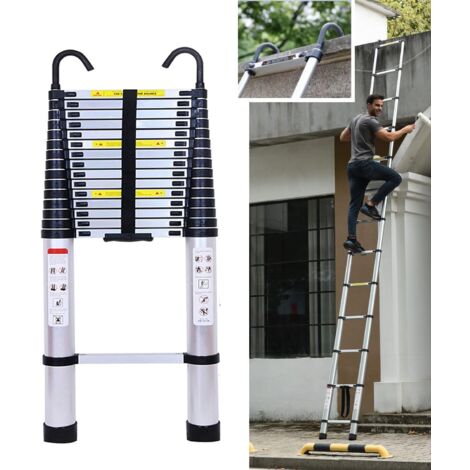 Échelle Télescopique 6,2m, Echelle Pliante Aluminium avec 2 Crochet Détachables, Multifonction Échelle Télescopique Extensible pour Utilisation Extérieur et Intérieur, Capacité de 330 lbs