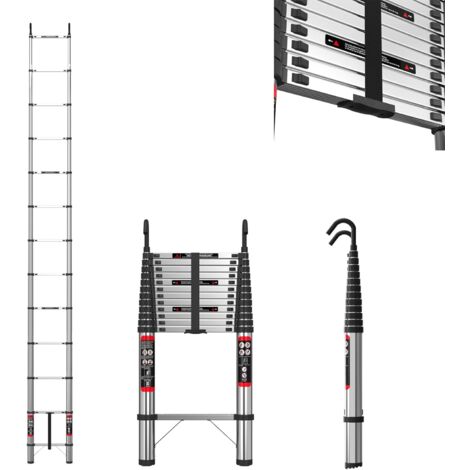 Échelle Télescopique 5M/16.4FT Escabeau Extensible en Acier Inoxydable avec Crochets Détachables, Échelle Extensible Antidérapante Polyvalente Échelle Pliante, 12 Marches, Charge Max 150kg (1/5)