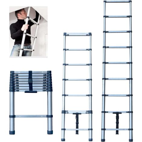 Échelle Télescopique de 2,6 m - Antidérapante Échelle Escabeau Télescopique en 9 Echelons - Pliable en Acier Multifonction - 72 cm à 2,60 m - Charge maximale : 150 kg (1/5)