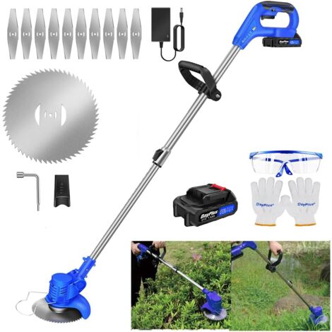 Débroussailleuse à Batterie Débroussailleuse de Jardin Électrique Sans Fil, Taille-Haie Léger pour Machine à Couper l'Herbe avec 10 Lames en Métal, 2 Lames de Scie Circulaire pour Éliminer les Mauvais (1/5)