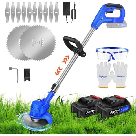 Débroussailleuse sans fil 21V – Coupe-herbe léger avec 10 lames métalliques – 2 batteries 1500mAh – Moteur 10000 RPM pour performance durable