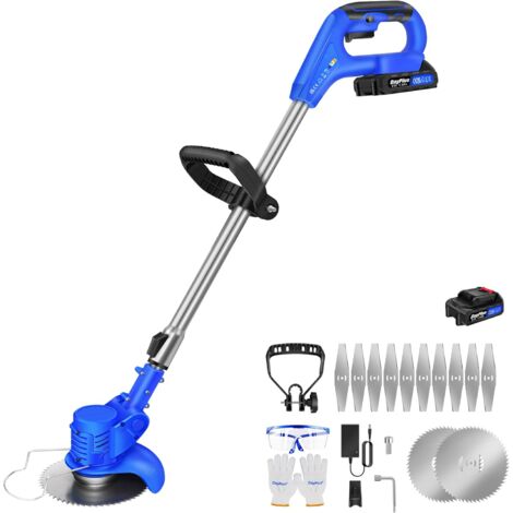 Coupe-herbe/Coupe-bordures sans fil 2 en 1, 2 Piles et Chargeur inclus (1,5 Ah), Lames et coupe-ligne à bobine, Tête et Poignée réglables