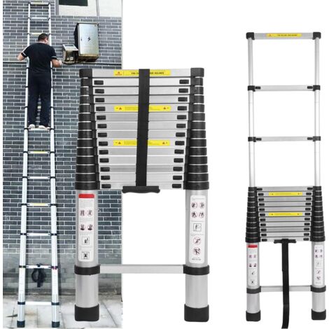 Échelle Télescopique 4,4m, Échelle Polyvalente de Loft Escabeau Telescopique Aluminium, Échelle Bricolage Pliable Extensible Unique Droite Multi-Fonction Ladder, Charge Maximale 150kg (1/5)