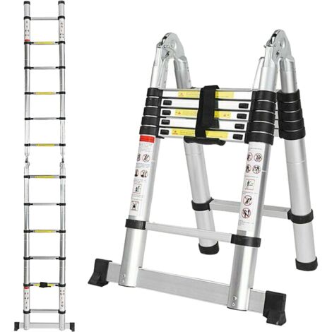 Échelle télescopique en aluminium 3,8m – Charge max 150 kg – 6 marches – Pliable et légère – Certifiée EN131 pour sécurité