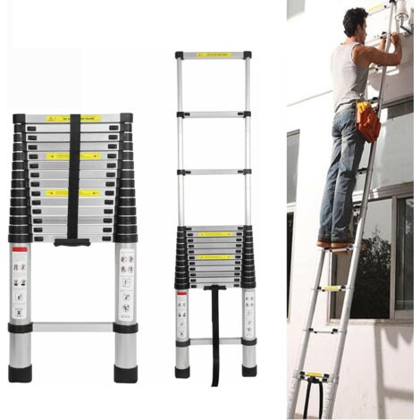 5M Échelle Télescopique Pliante,Échelle Escabeau Télescopique En Aluminium,interrupteur de sécurité à plusieurs niveaux,Pliable Extensible Unique Droite Échelle Polyvalente 16 Echelons,charge 150 kg (1/5)