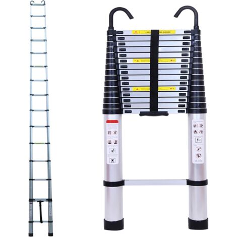 Échelle télescopique de 6,2 m avec crochet amovible, capacité de 150 kg, en aluminium, extensible, pour projet de bricolage, portable, compact