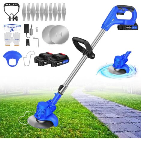 Coupe Bordure sans Fil avec 2 Batterie, 21V Débroussailleuse Electrique sans Fil avec 2 Types de Lames pour la Coupe de Jardin, Pelouses et Terres Agricoles, Coupe-Herbe sans Fil Coupe-Herbe de Jardin