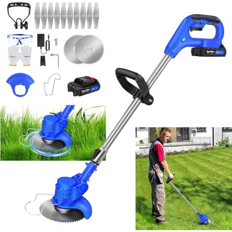 Debroussailleuse Electrique sans Fil 21V Coupe Bordure sans Fil avec Batterie et Chargeur, Coupe-Herbe électrique de Jardin avec Lames en Métal, pour la Coupe de Jardin Pelouses et Terres Agricoles