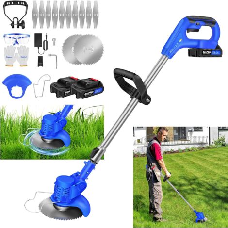 Debroussailleuse Electrique sans Fil 21V Coupe Bordure sans Fil avec 2 Batterie et Chargeur, Coupe-Herbe électrique de Jardin avec Lames en Métal, pour la Coupe de Jardin Pelouses et Terres Agricoles