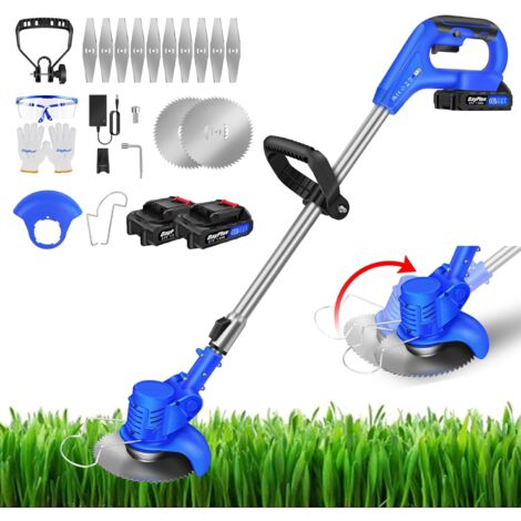 Debroussailleuse Electrique sans Fil 21V Coupe Bordure sans Fil avec 2 Batterie et Lames en Métal, Coupe-Herbe électrique Puissant Coupe-Herbe de Jardin Coupe-Mauvaises Herbes pour Jardin Élagage