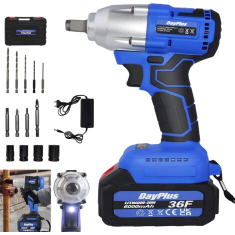 Clé à Chocs Sans Fil Brushless 21V, 420Nm Boulonneuse a Choc Electrique avec Batterie 6.0Ah, Visseuse à Chocs électriques, Charge Rapide, avec 4 Douilles à Chocs 14-17-19-22 mm