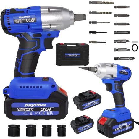 21V Clé à Chocs Sans Fil Brushless, 420Nm Boulonneuse a Choc Electrique avec 2 x 6.0Ah Batterie, Couple Réglable, Charge Rapide, avec 4 Douilles à Chocs 14-17-19-22 mm