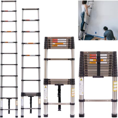 Échelle de toit rétractable de 3,2 m de haut pour clannage de gouttière, escabeau télescopique, échelle télescopique extensible, multi-usage, charge maximale de 150 kg, certifiée EN131
