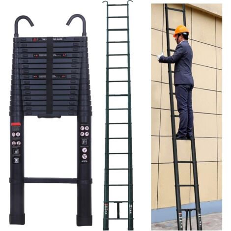 Échelle télescopique en aluminium de 6,2 m avec crochet amovible - Antidérapante - Multifonction - Extensible - Portable - Pour loft/toit d'escalade/travaux d'intérieur et d'extérieur (noir) (1/5)