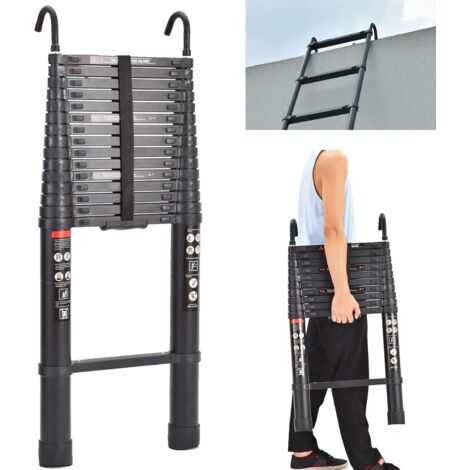 Échelle télescopique de 6,2 m avec crochet amovible Échelle en aluminium robuste et extensible Échelle multifonction Capacité de 150 kg EN131 Sécurité approuvée